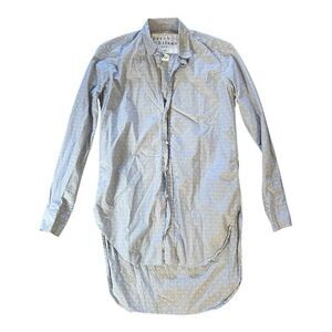 Frank & Eileen Eileen XS High Low Hem Button Shirt Blue White Embroidered Cotton